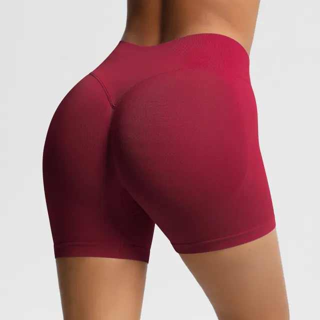 Seamless Three section Waist Fitness Shorts Women's High Top Sports Yoga Shorts Wine - Shop at LoveMi