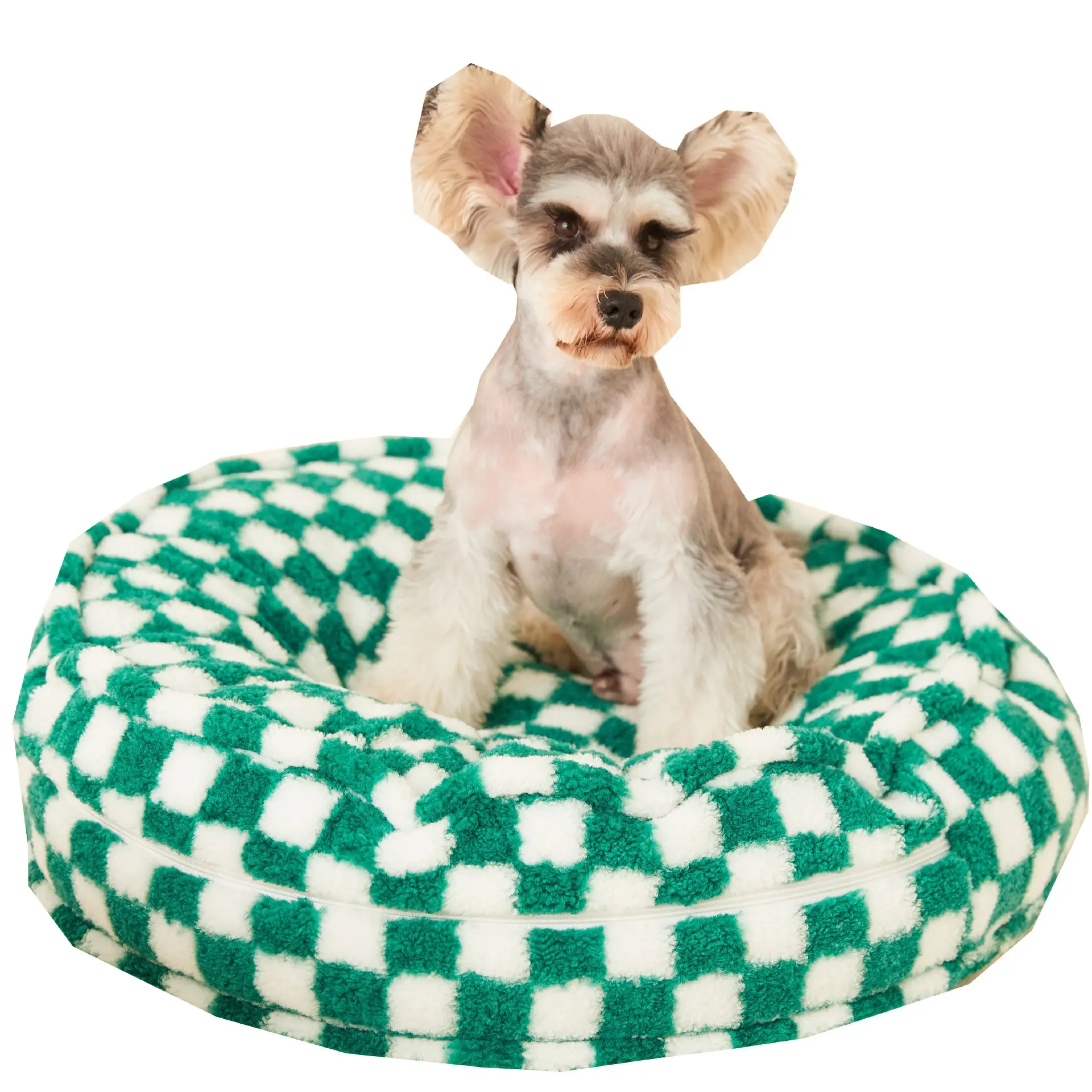 Plush Round Pet Bed for Dogs and Cats with Removable Washable Liner — Green, 60cm