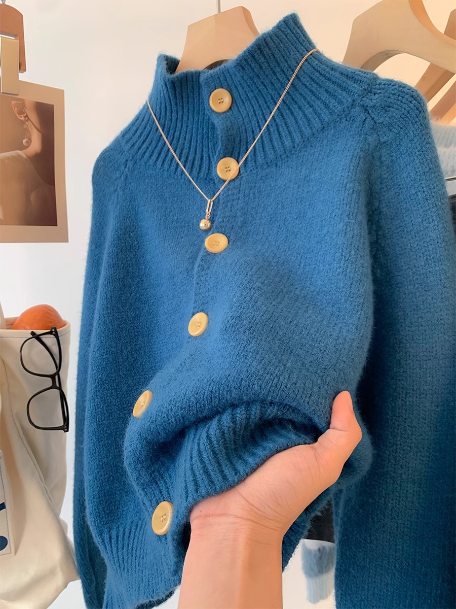 Title 3, High Collar Soft Glutinous Cropped Sweater Coat