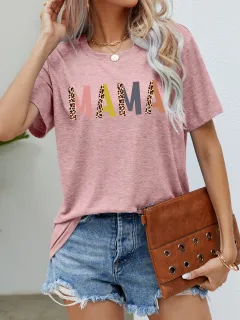 Women's Round Neck Short-sleeved Printed T-shirt For Mother's Day - Pink - View 1