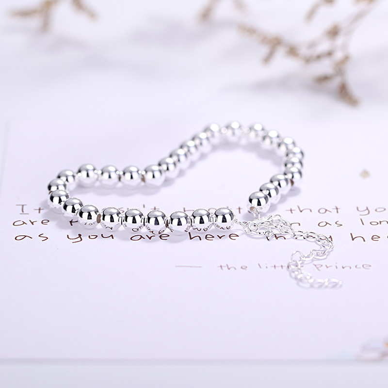 Round Silver Bead Short Adjustable Silver Bracelet