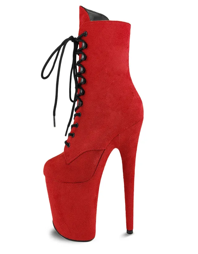 20cm Round Head Long Tube Suede Black Short Boots Red - Shop at LoveMi