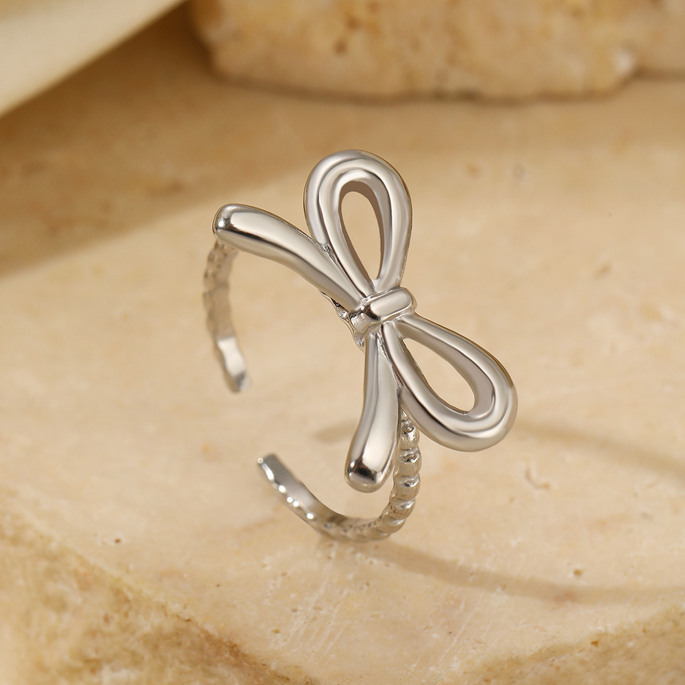 European And American Fashion Bowknot Stainless Steel Open Adjustable Ring
