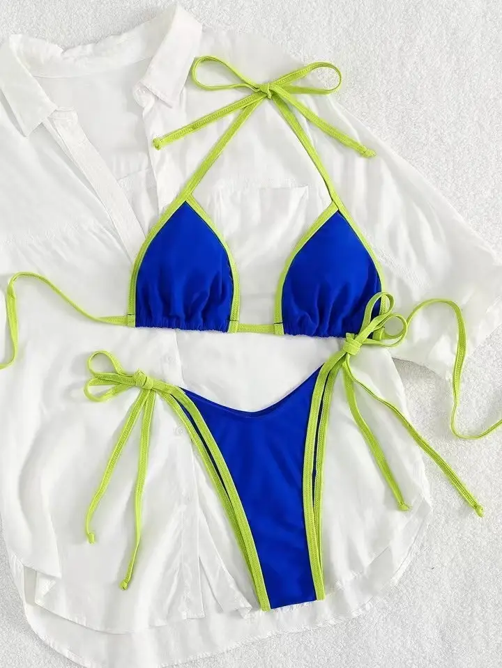 Summer Womens Solid-color Triangle Sexy Bikini