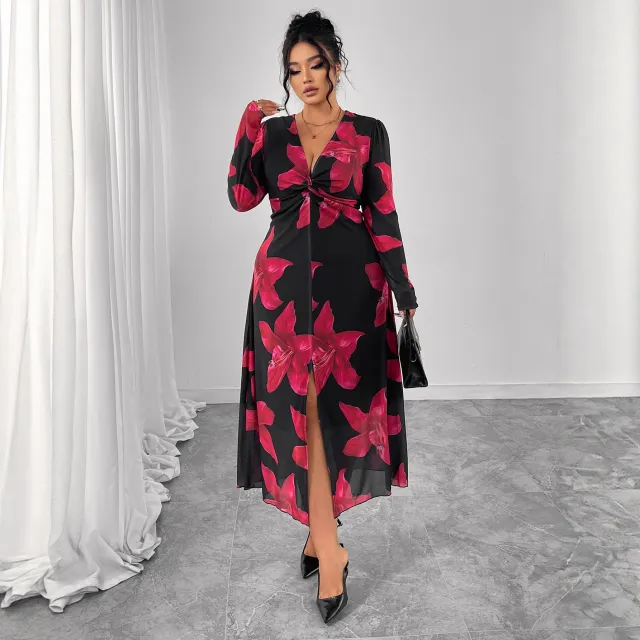 Floral High end Waist cinching Slimming Dress Black - Shop at LoveMi