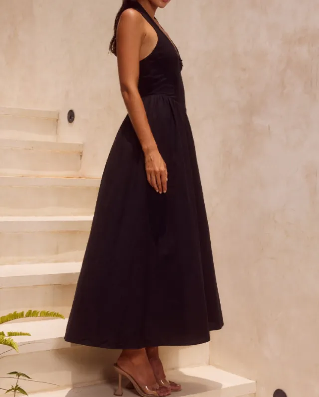 Halter Lace up Backless Long Dress Black - Shop at LoveMi
