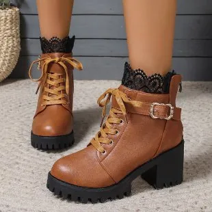 Fall Winter Fashion Korean Style Plus Size Short Boots Women Brown - Shop at LoveMi