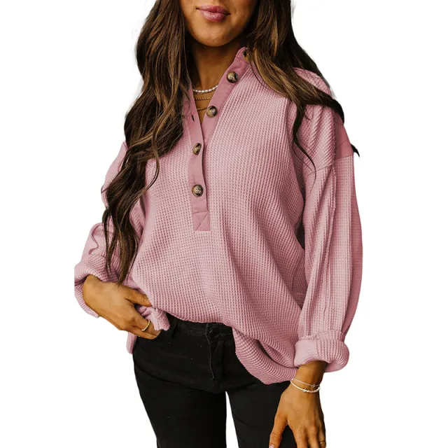 Pullover Round Neck Long Sleeves Top Women's European And American Loose Sweater Pink - Shop at LoveMi