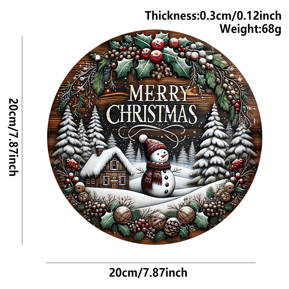 Title 8, Wooden Merry Christmas Snowman Round Sign Wall ...