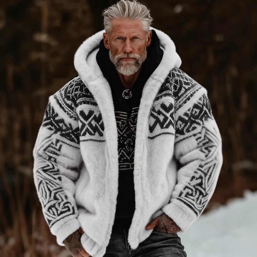 Stylish Winter Warmth Flannel 3D-Printed Hooded Zip-Up Cardigan