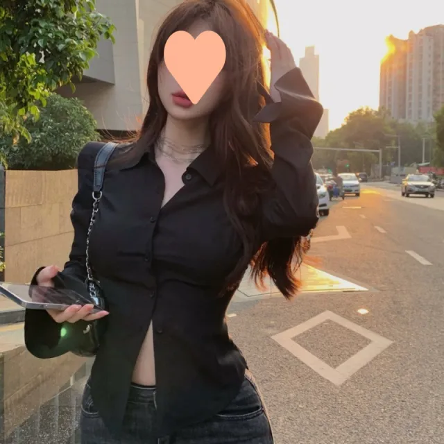 Waist Trimming Shirt Women's Slim Fit Black - Shop at LoveMi