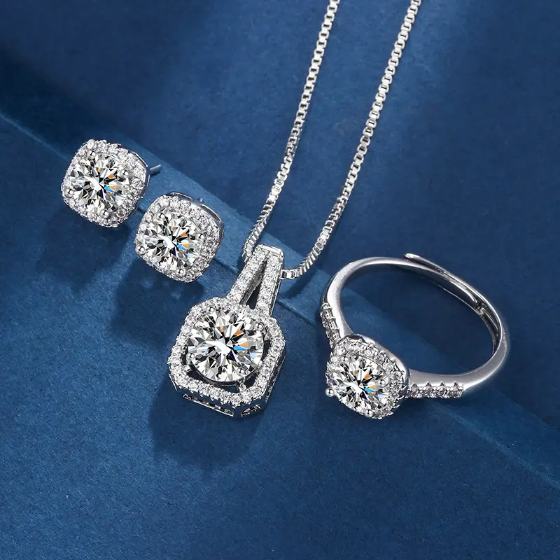 Three-piece Eight Hearts And Eight Arrows Zircon Rings Ear Studs Pendant Necklace Suit