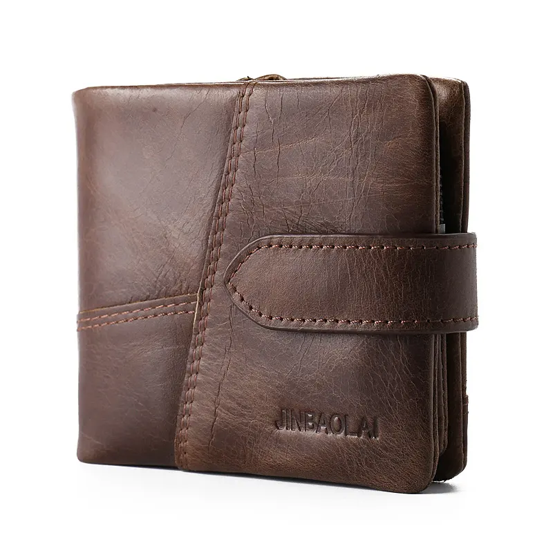 First Layer Cowhide Men's Wallet Vintage Zipper Buckle Leather