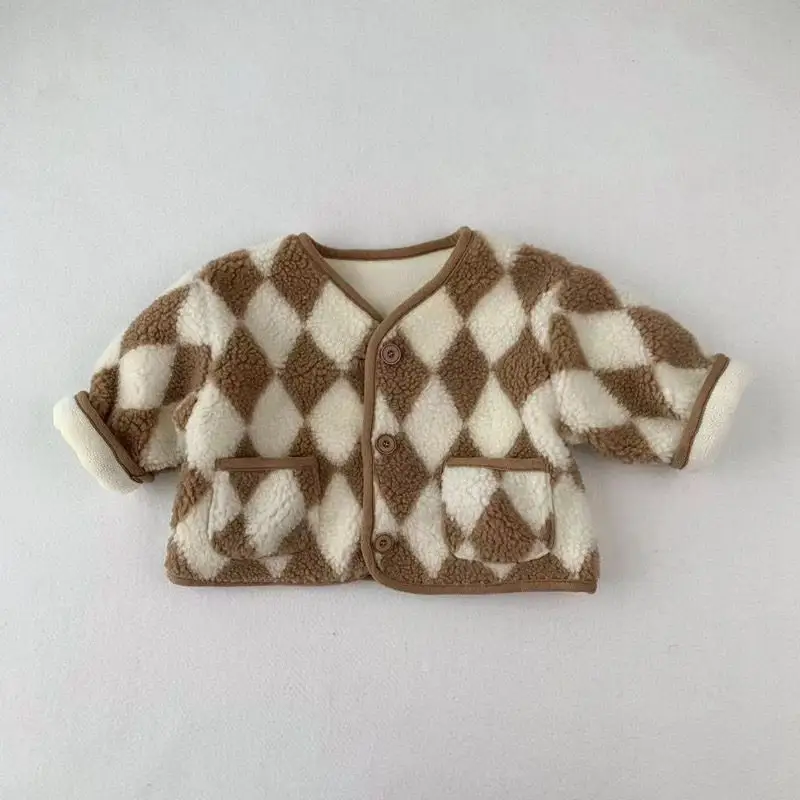 Children's Fleece-lined Chessboard Plaid Coat