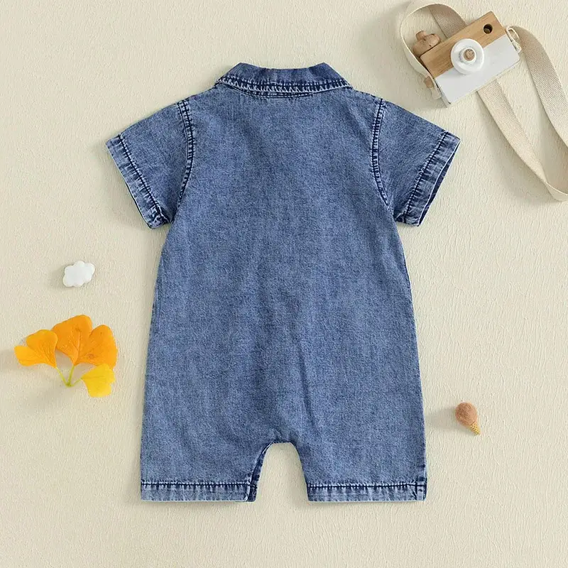 Boy's Western Style Solid Color Short Sleeve Rompers