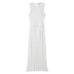 Women's European And American Belt Mesh Knitted Midi Skirt Dress - White - View 1