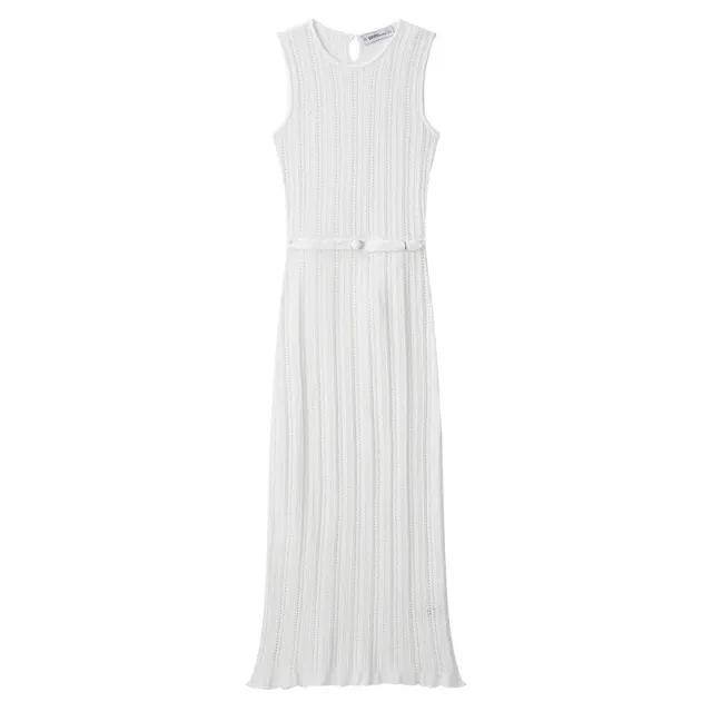 Women's European And American Belt Mesh Knitted Midi Skirt Dress White - Shop at LoveMi