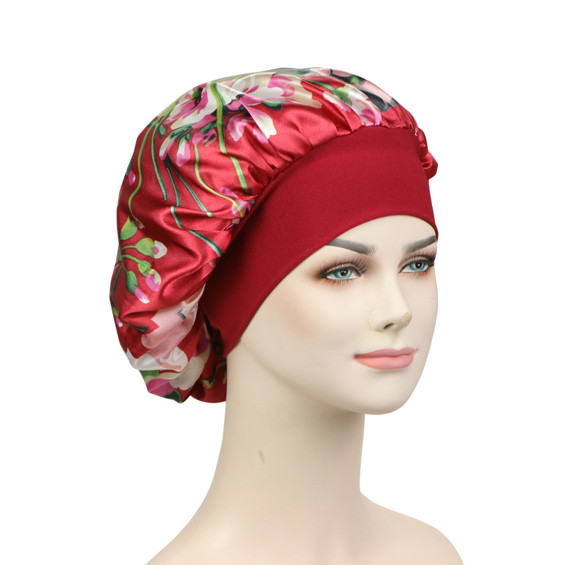 New Satin Print Nightcap Wide-brimmed Elastic Shower Cap - Image 8