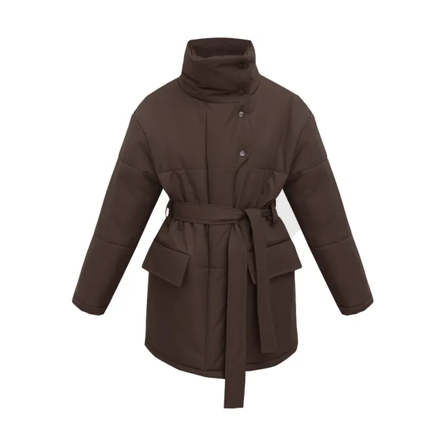 Women's Fashion Temperament Standing Collar Cotton Jacket Brown - Shop at LoveMi
