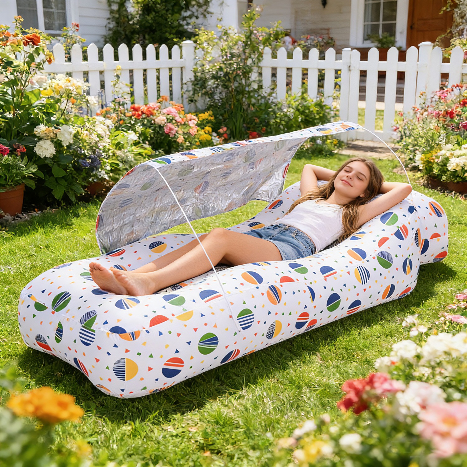 Outdoor Inflatable Bed With A Sunshade Umbrella