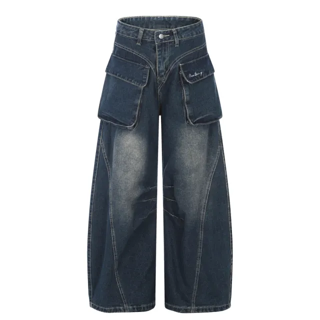 Women's Wide leg Jeans With Pockets High Waist Loose Trousers Blue - Shop at LoveMi