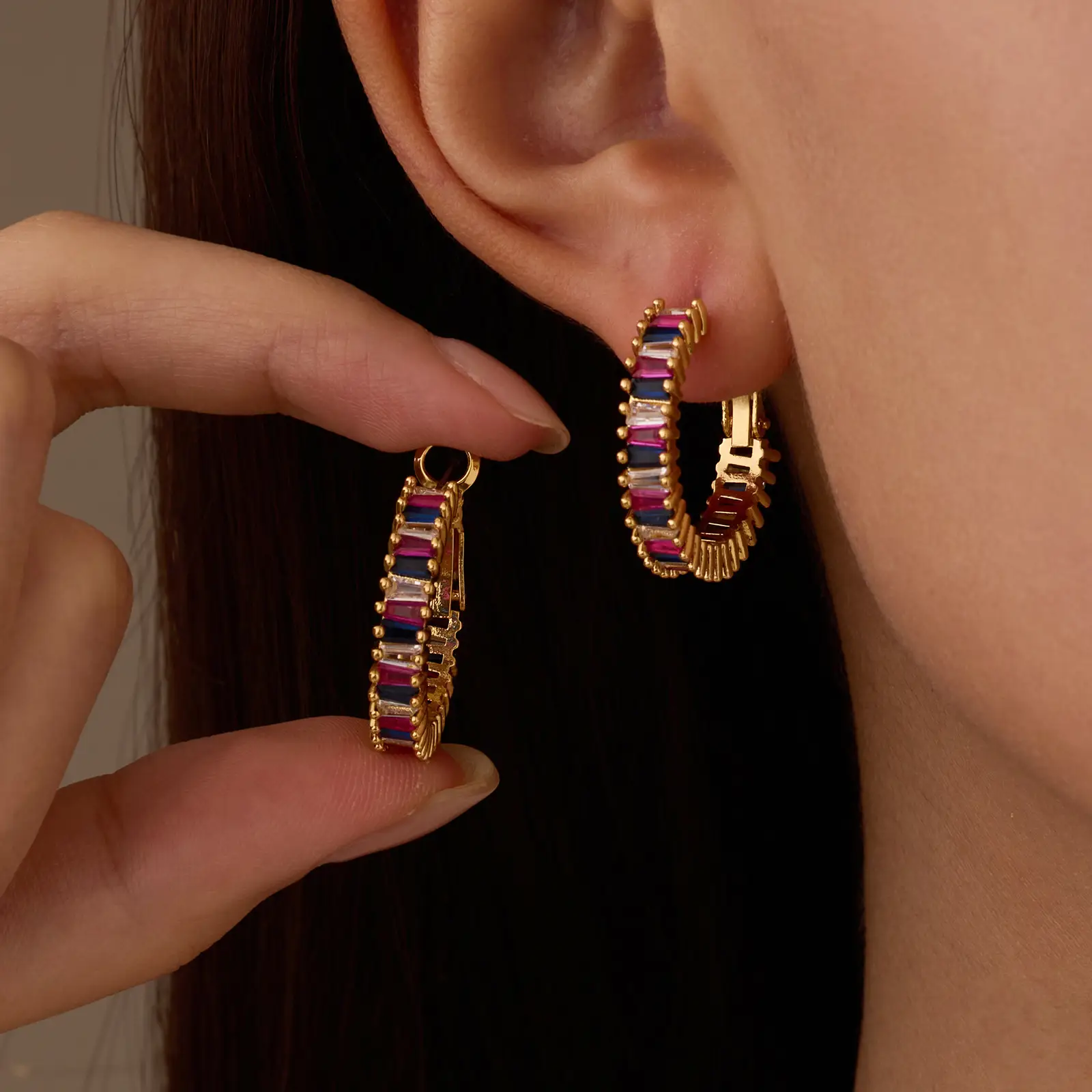 Fashion Copper-plated Gold Color Zircon Earrings