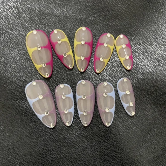 Advanced Almond French Finished Nail Art Handmade Custom Wear Nail Almond Nail - Shop at LoveMi