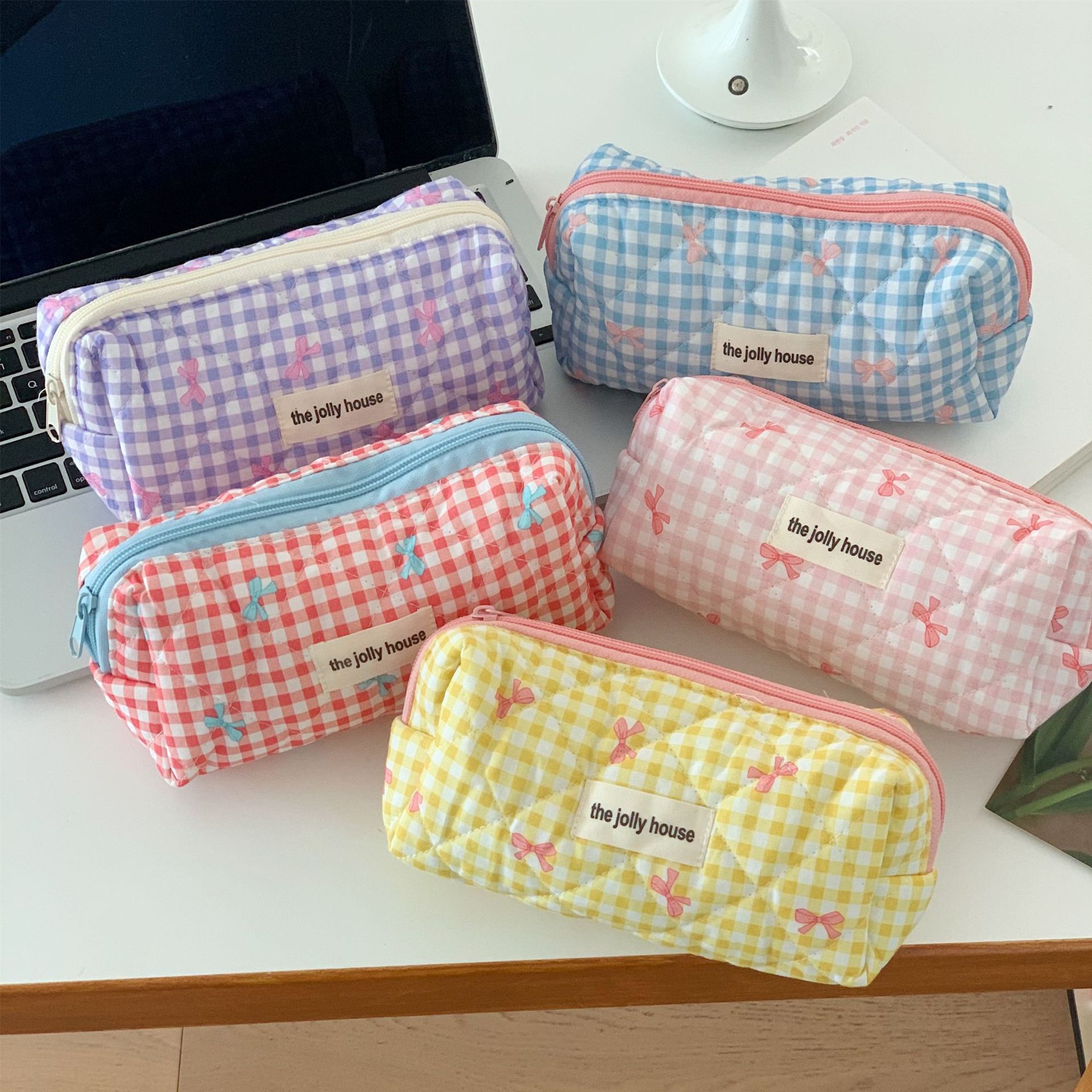 Title 4, Plaid Bow Cosmetic Bag Large Capacity Portable ...