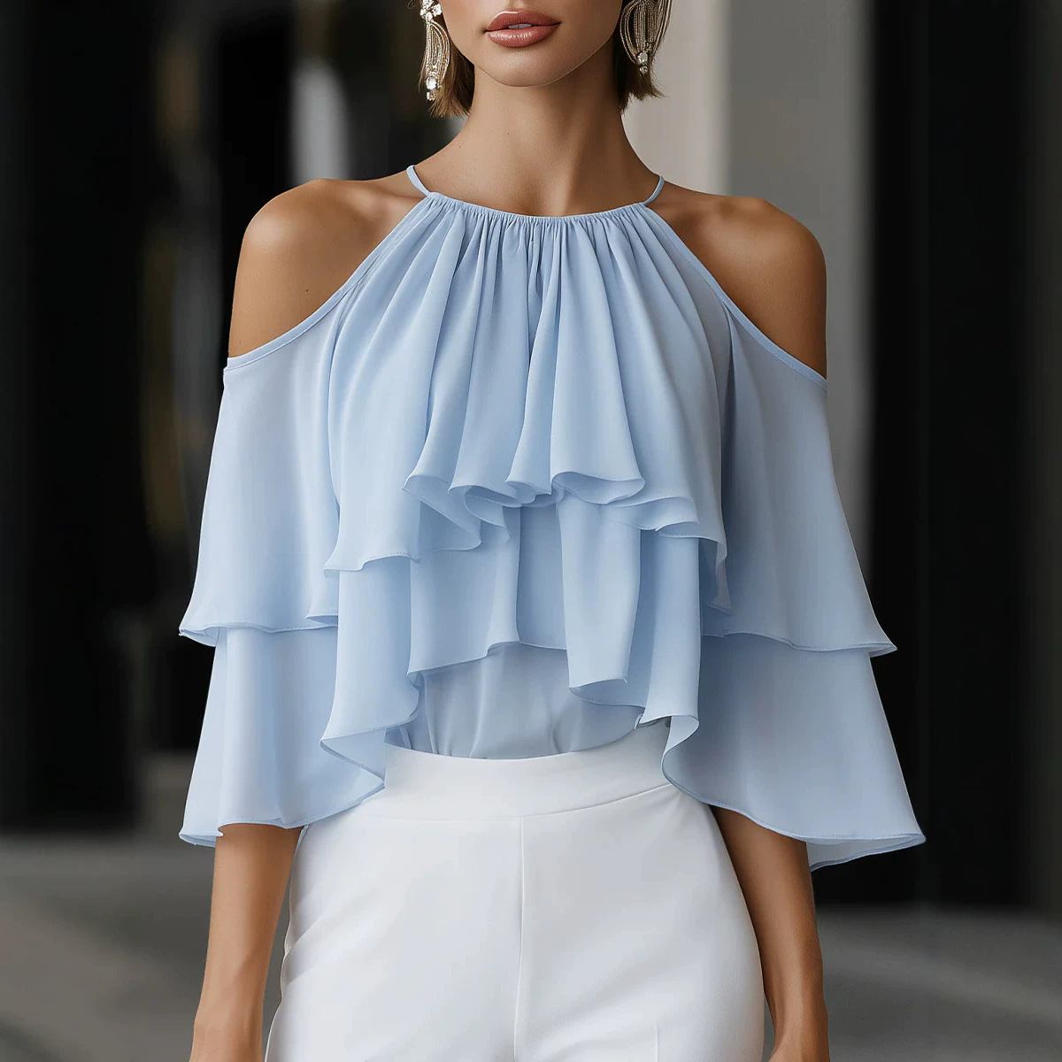 Summer Stylish And Elegant Versatile Off-shoulder Ruffled Chiffon Blouse