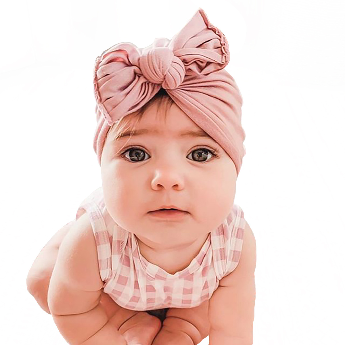 Pleated Baby Hat Bow Solid Color Pullover Indian Hat - Image 1