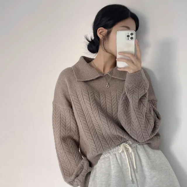 Stereo Thickened Idle Style Loose Lapels Sweater For Women Khaki - Shop at LoveMi