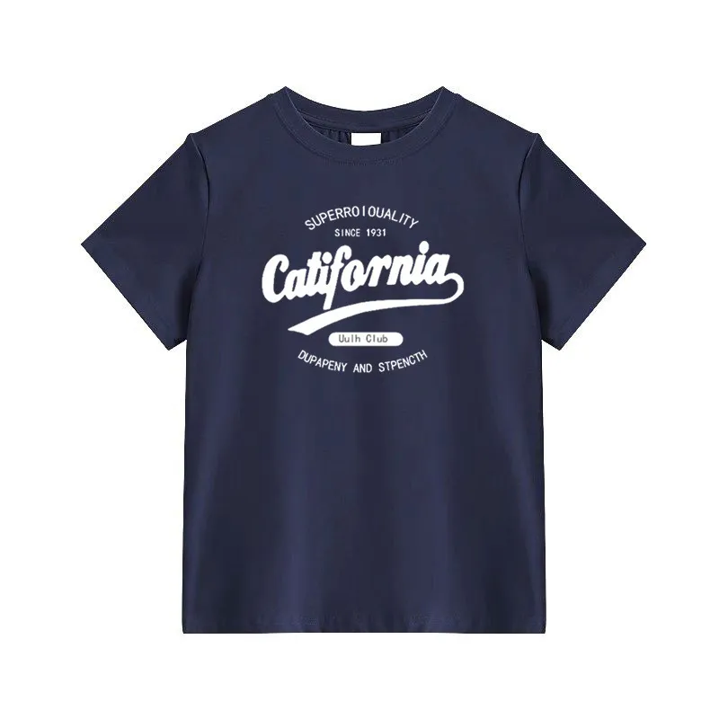 Round Neck Letter Print Simple Casual All-match T-shirt - Blue