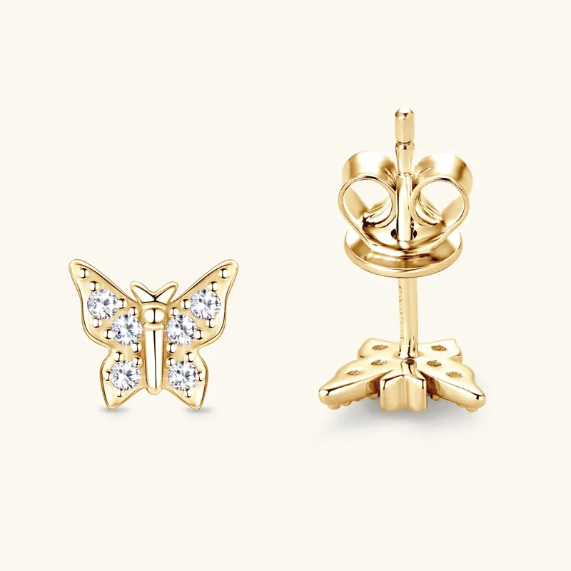 Korean Butterfly Moussan Diamond Ear Team S925 Zeng Silver
