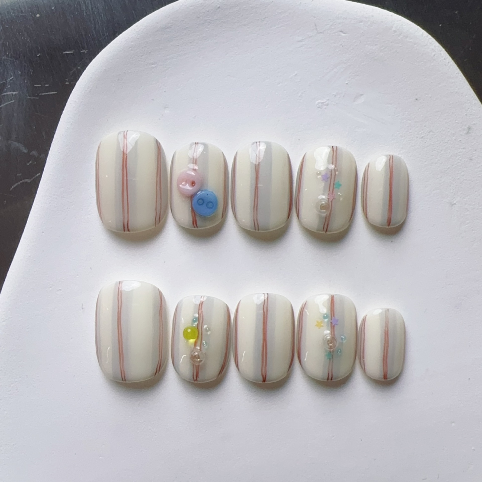 Detachable Short Solid-color Plaid Nail Tips