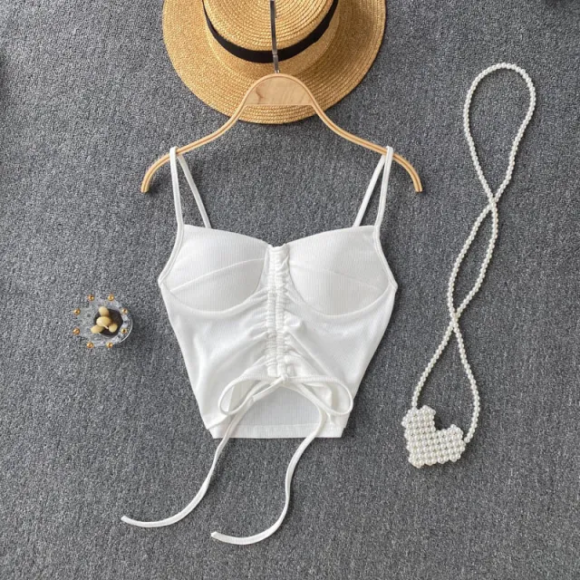 Women's Camisole Fashion Drawstring Slim Fit Vest White - Shop at LoveMi