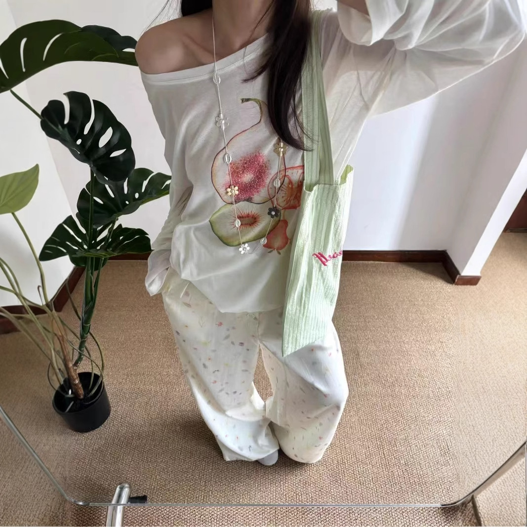 Fruit Printed Loose Casual Laid-back Style Sun Protective Blouse T-shirt