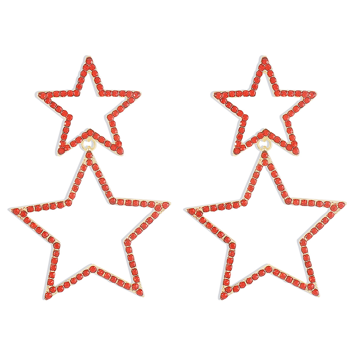 Rhinestone Earrings Five-pointed Star Double-layer Personality Fashion