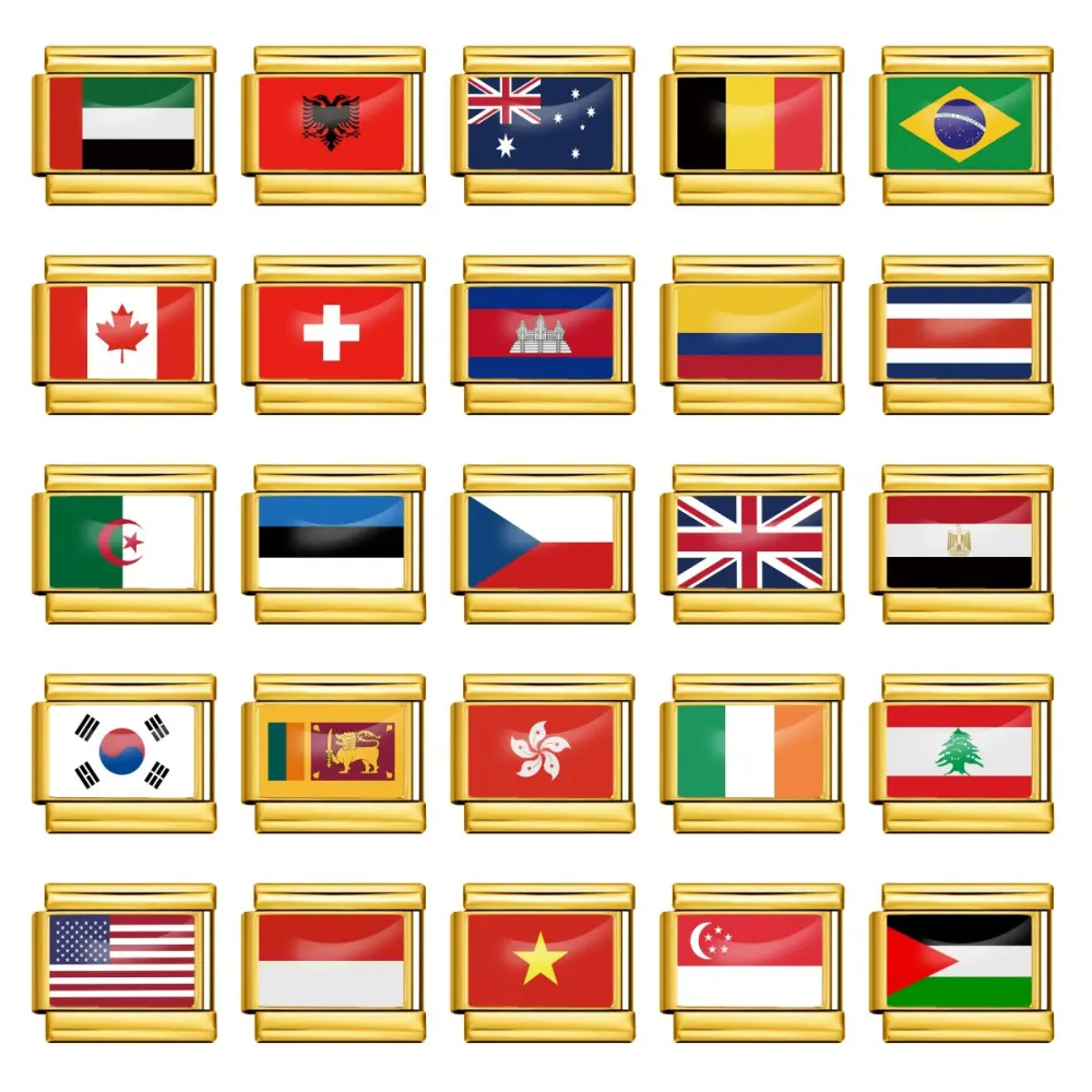 Gold Background World Flag Photo Epoxy Italian Module Bracelet