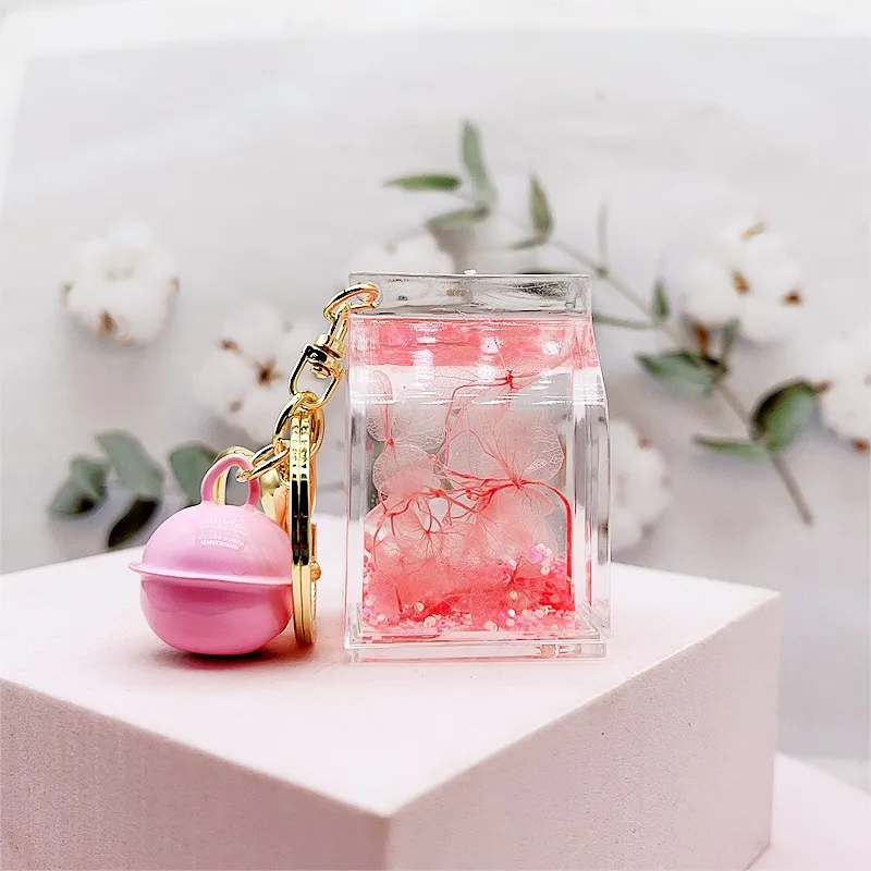 Creative Acrylic Dried Flower Oil Keychain Preserved Liquid Oil Quicksand Handbag - Milk Carton