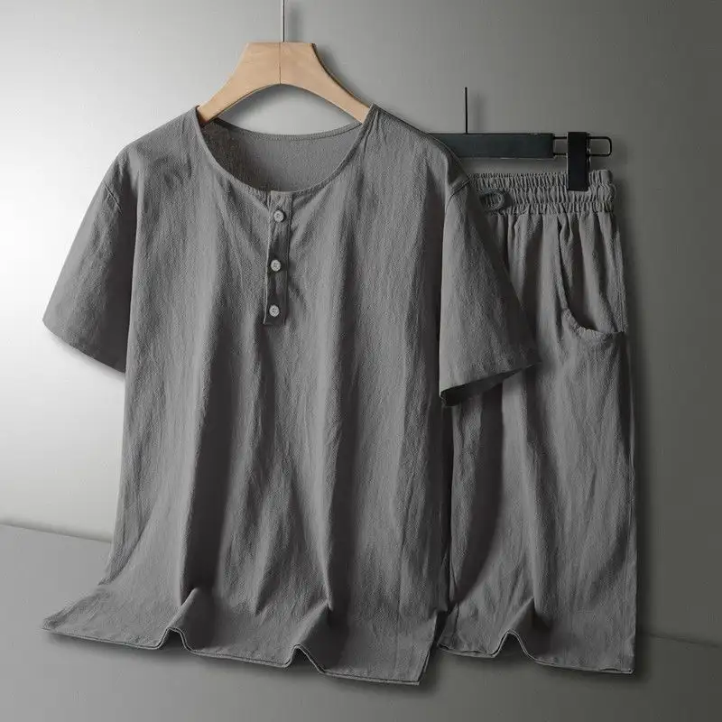 Cotton And Linen Large Size Men's Loose Short Sleeve