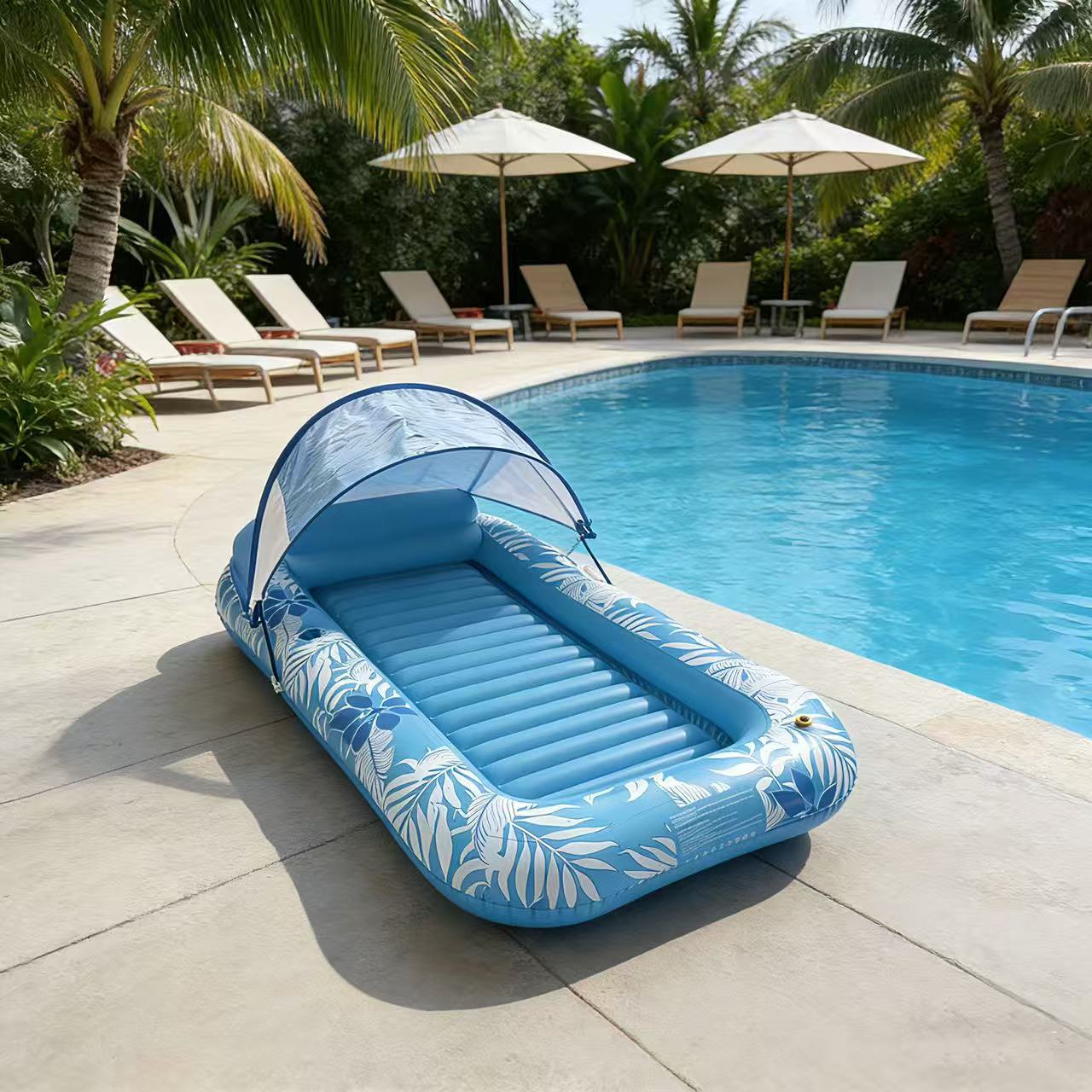 Inflatable Maple Leaf Floating Bed Swimming Ring Backrest Float Raft 9