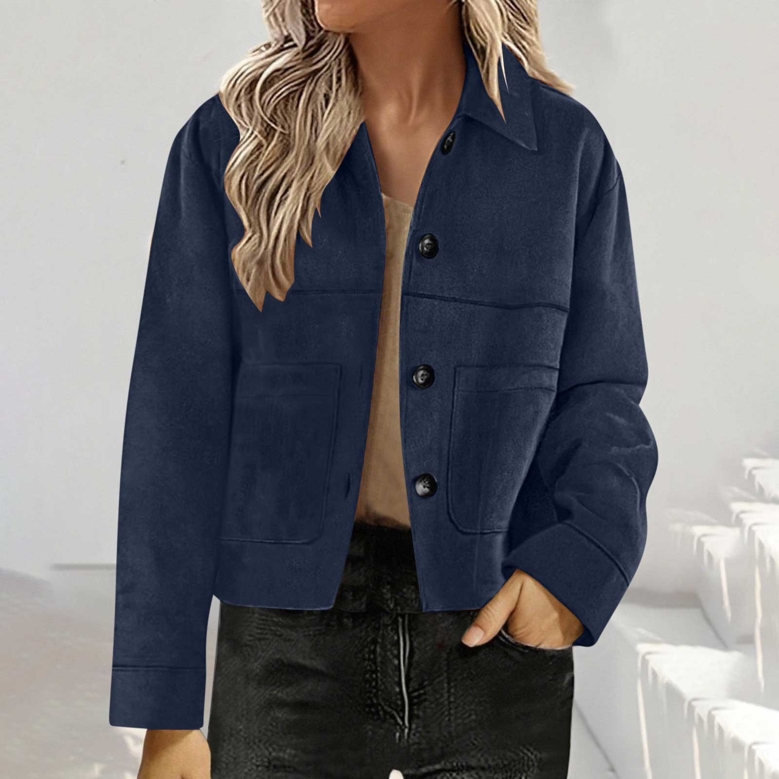Solid Color Loose Fit Suede Short Jacket For Women 3