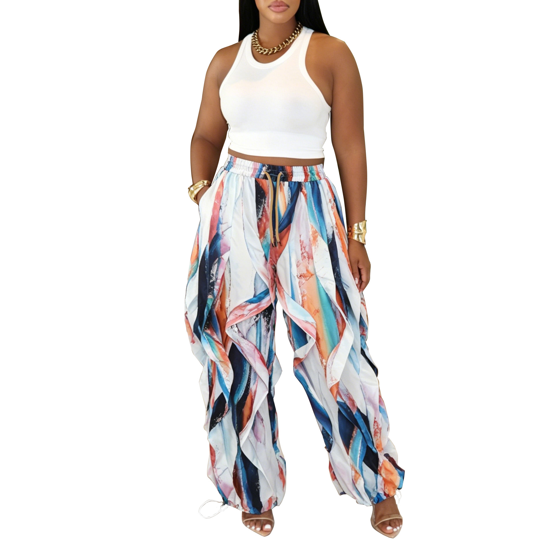 Elegant Commuter Stitched Lace Loose-Fit Trousers