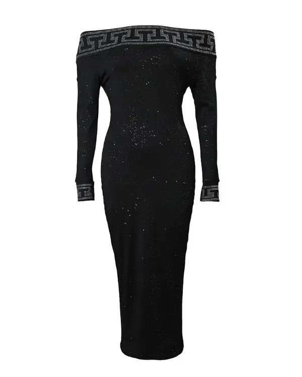 Womens Fallwinter Long sleeve Slim fit Sequin Dress Black - Shop at LoveMi