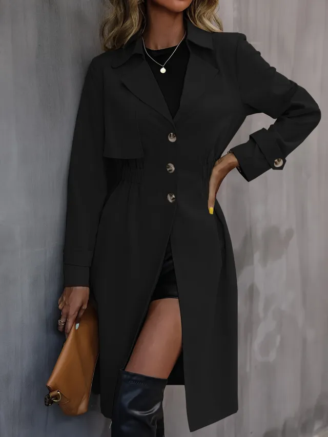 Long Waist Cotton Fashion Jacket Long Sleeve Trench Coat Black - Shop at LoveMi