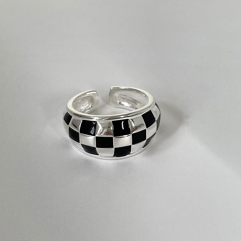 Chessboard Plaid Women's Retro Fashion Striped Open Ring Hip Hop Cool Conspicuous Index Finger Ring