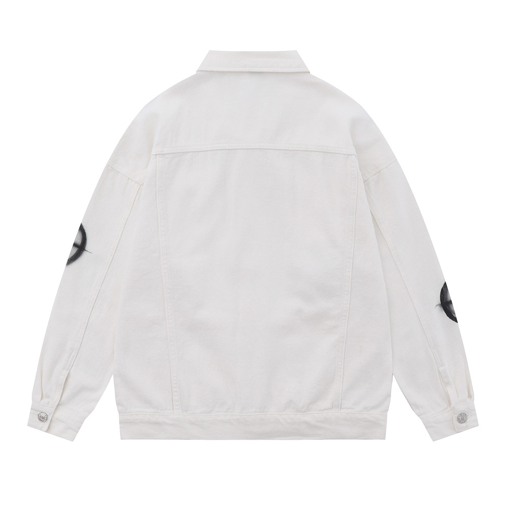 Dark Cross Graffiti Patterned Denim Jacket