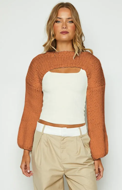 Temperament Long Sleeve Short Casual Sweater Orange - Shop at LoveMi