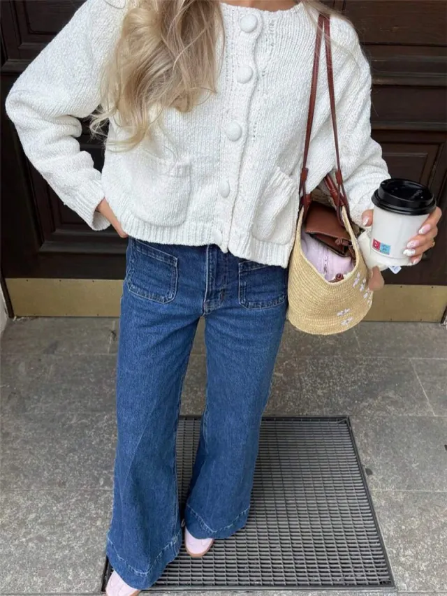 Women's Colorful button Cardigan Sweater With Pockets Apricot - Shop at LoveMi