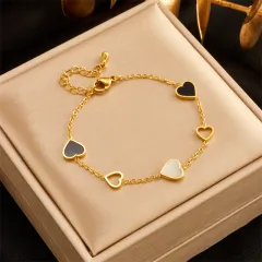 Minority Design Black And White Openwork Love Titanium Steel Chain Simple Bracelet - Gold - View 1